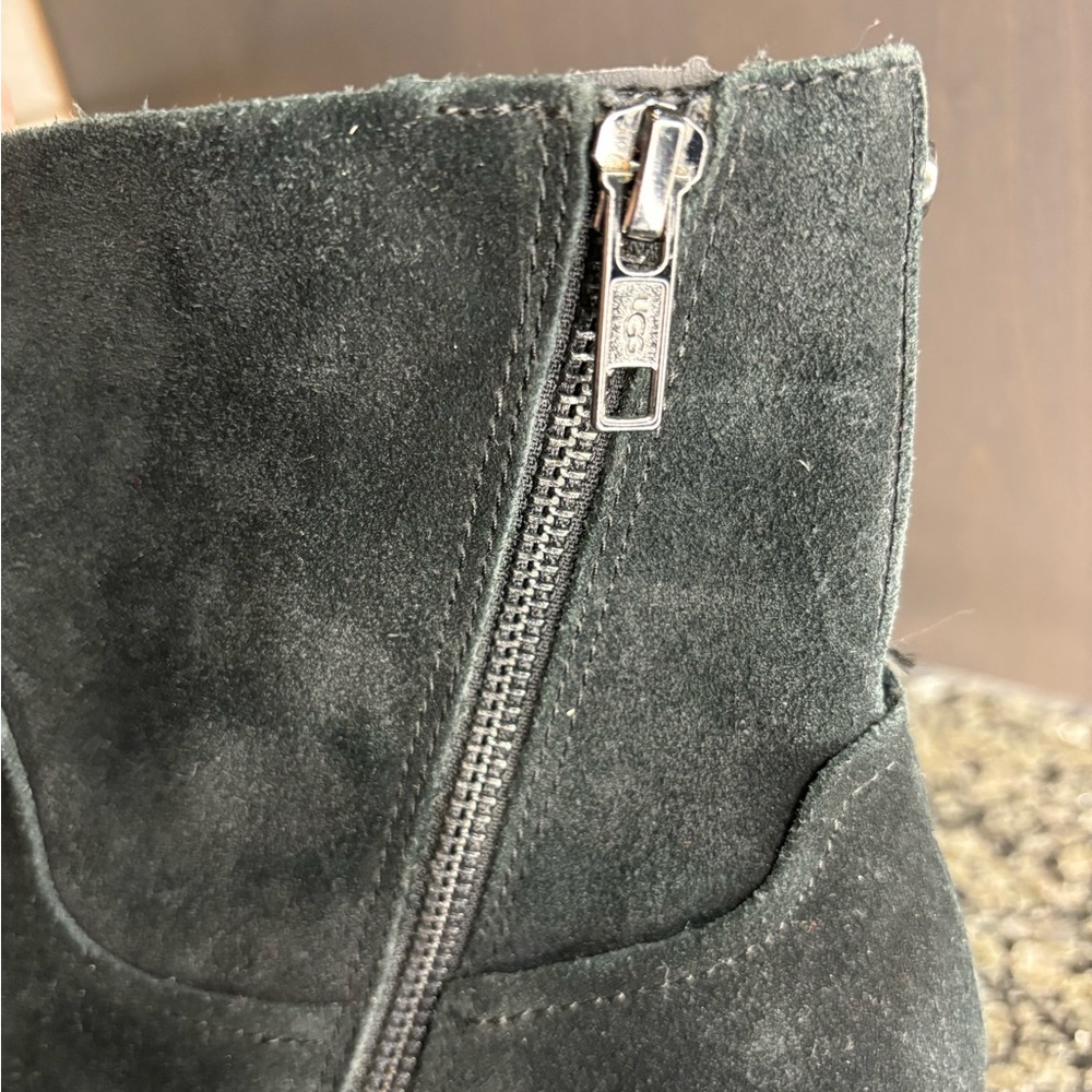 UGG Breeda Black Suede Stacked Heel Bootie Size 10 - Picture 5 of 11